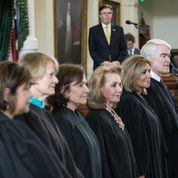 Chief Justice Hecht with Texas Female Judges on Senate Floor 2015
